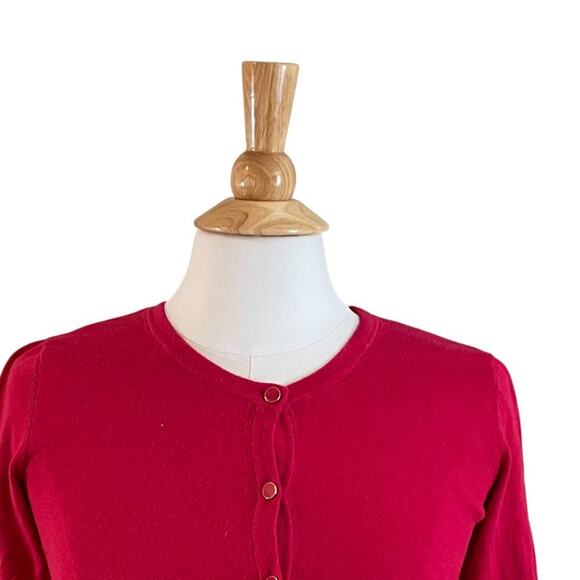 Cotton Blend Lightweight 3/4 Sleeve Red Crew Neck Cardigan Sweater, Size XS - Picture 2 of 11